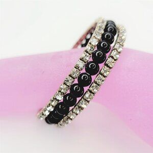 Black Stretch Bracelet, Crystal and Black Bead Bangle, Wrap Bracelet - NEW